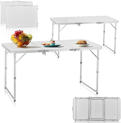 Miniatura 5 de Mesa plegable para uso en interiores y exteriores, mesa de tres pliegues de aleación de aluminio, mesa plegable portátil, mesa rectangular de