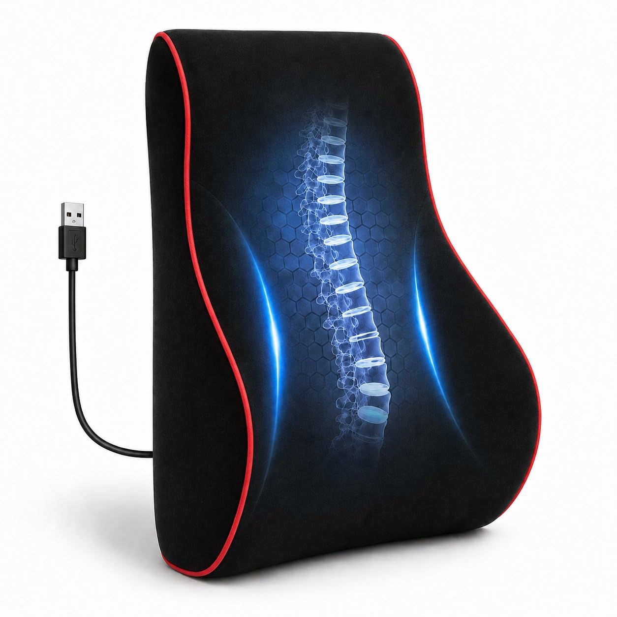 Lumbar Support Pillow with Massager | Ergonomic Memory Foam Back Cushion for Lower Back Pain Relief | Vibrating Massage Support for Office Chair Car Seat Sofa | Breathable Washable Cover-image-9