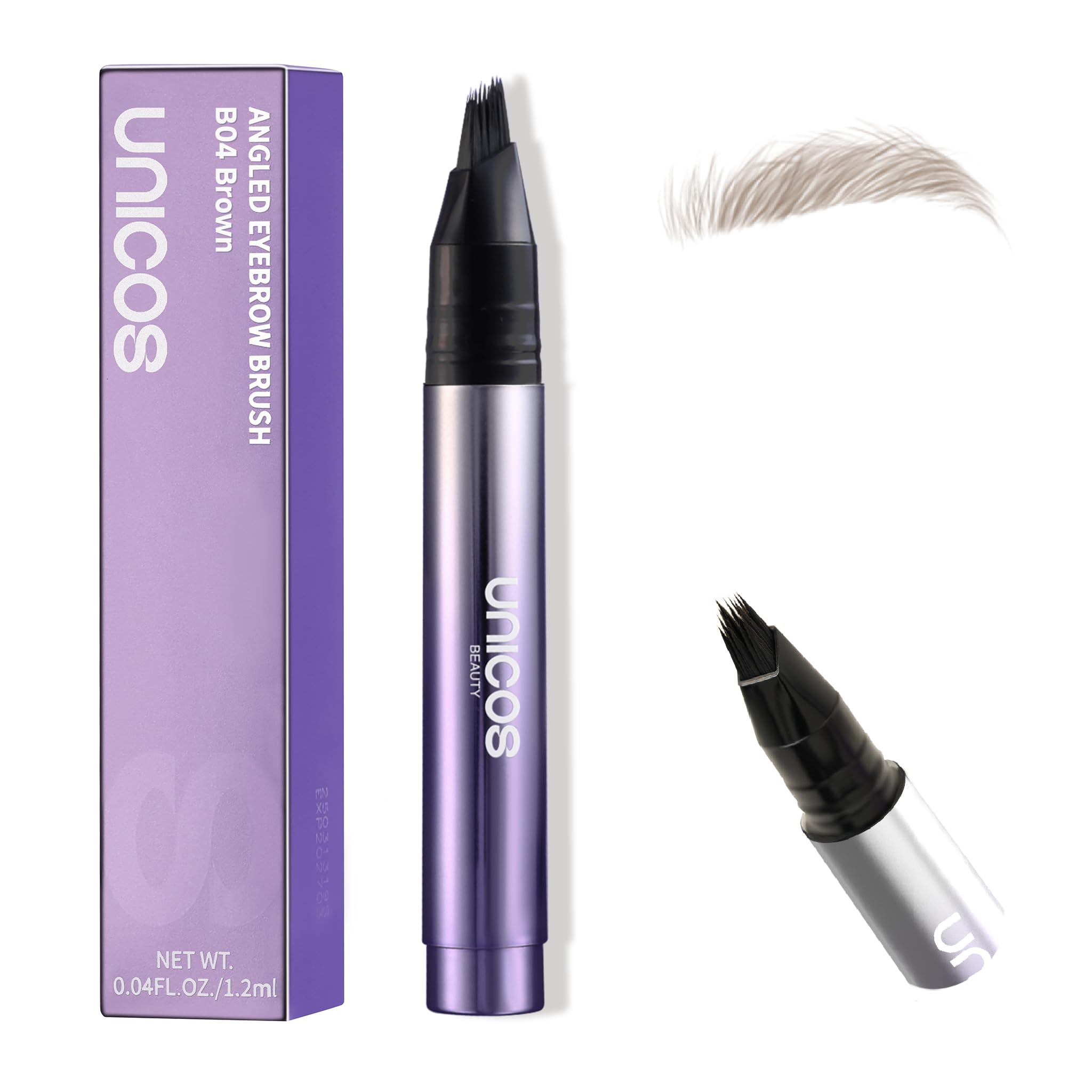 Unicos Eyebrow Pen, Angled Brow Brush, Eyebrow Pencils for Women, Natural Brow Pen, Hair-Like Strokes, 24hrs Long-Lasting, Waterproof, Smudge-Proof, Easy to Use, Multiple Uses, Brown
