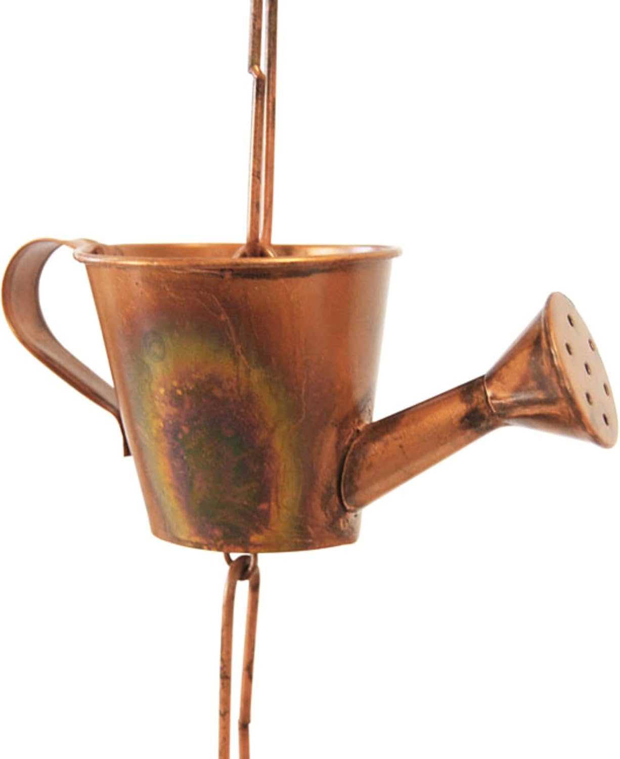 Ancient Graffiti Watering Can Rain Chains, Copper-Colored Steel Decorative Downspout Alternative, Pack of 2, 91-Inch Long Whimsical Gutter Chains with Easy-Install Gutter Clips