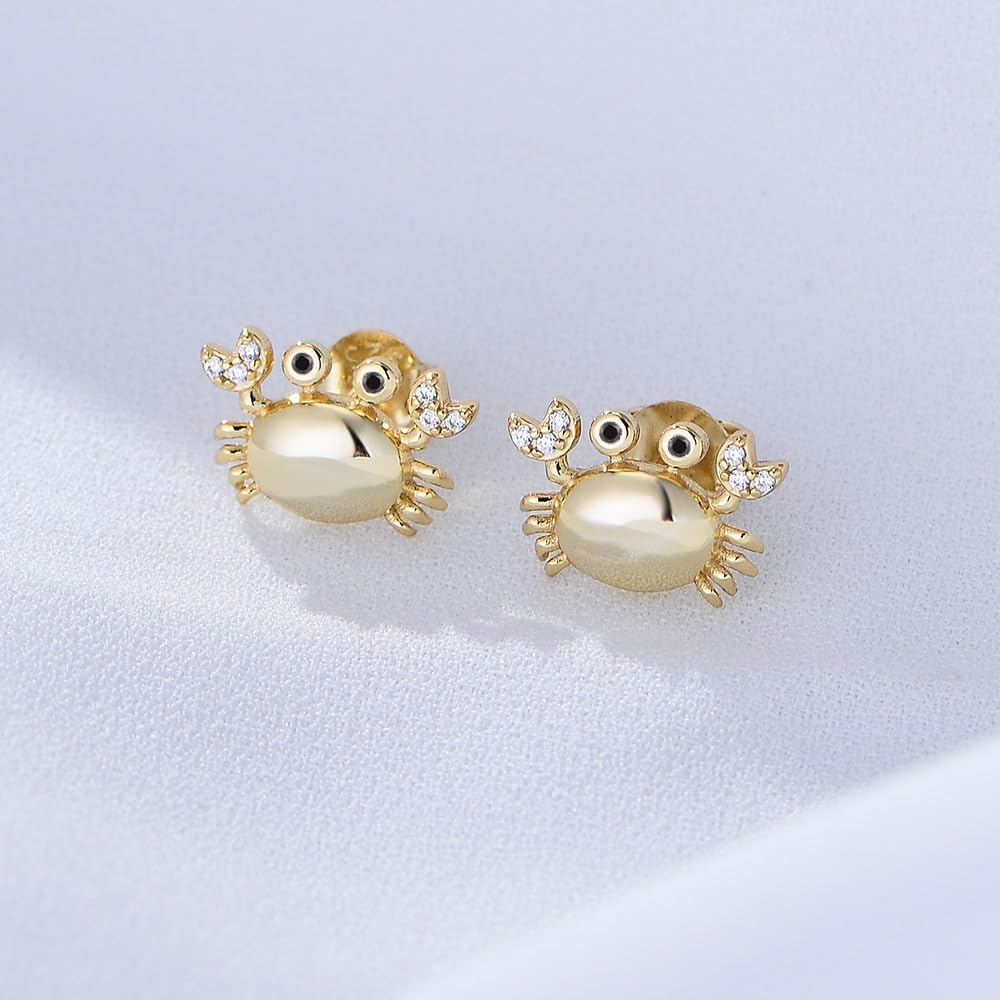 Cute Crab Tiny Small Stud Earrings for Women Cartilage Hypoallergenic 925 Sterling Silver Crystal Cubic Zirconia Sea Ocean Animal Tragus Sleeper Studs Earring Dainty 14K Golden Plated Jewelry Gifts Birthday Christmas - Image 6