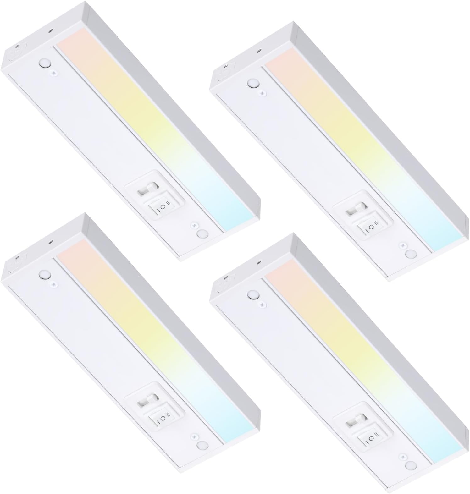 TORCHSTAR 4-Pack 8 Inch LED Under Cabinet Lighting 5CCT, ETL T24, 6W 450LM, Hardwired & Plug-in, 5 Color Selectable CRI90 120V Dimmable Under Counter Lights for Kitchen, White Aluminum Housing