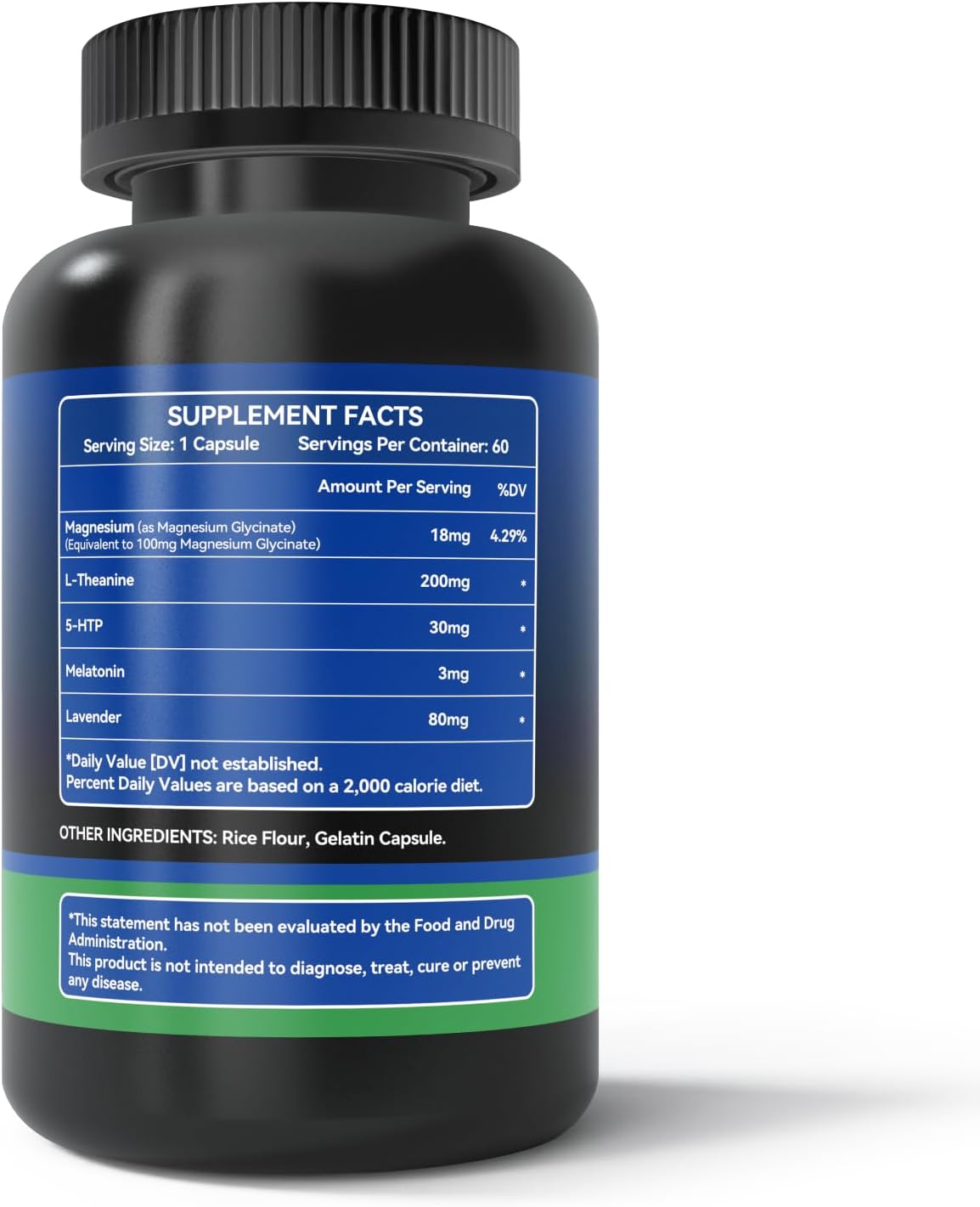 L Theanine 200mg, Magnesium, 5-HTP & Melatonin – All-in-1 L-Theanine Supplement for Stress Relief, Focus & Cognition, Sleep - 60 Capsules