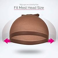 Vista 2 de FANDAMEI Gorra de peluca, 4 piezas, color marrón oscuro, gorras de peluca de nailon elástico para mujer