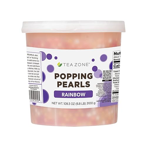 Vista 126 de Tea Zone Popping Pearls. Popping Boba, perlas negras con jugos saborizados, frasco de 7 Lb Azul (Arándano)