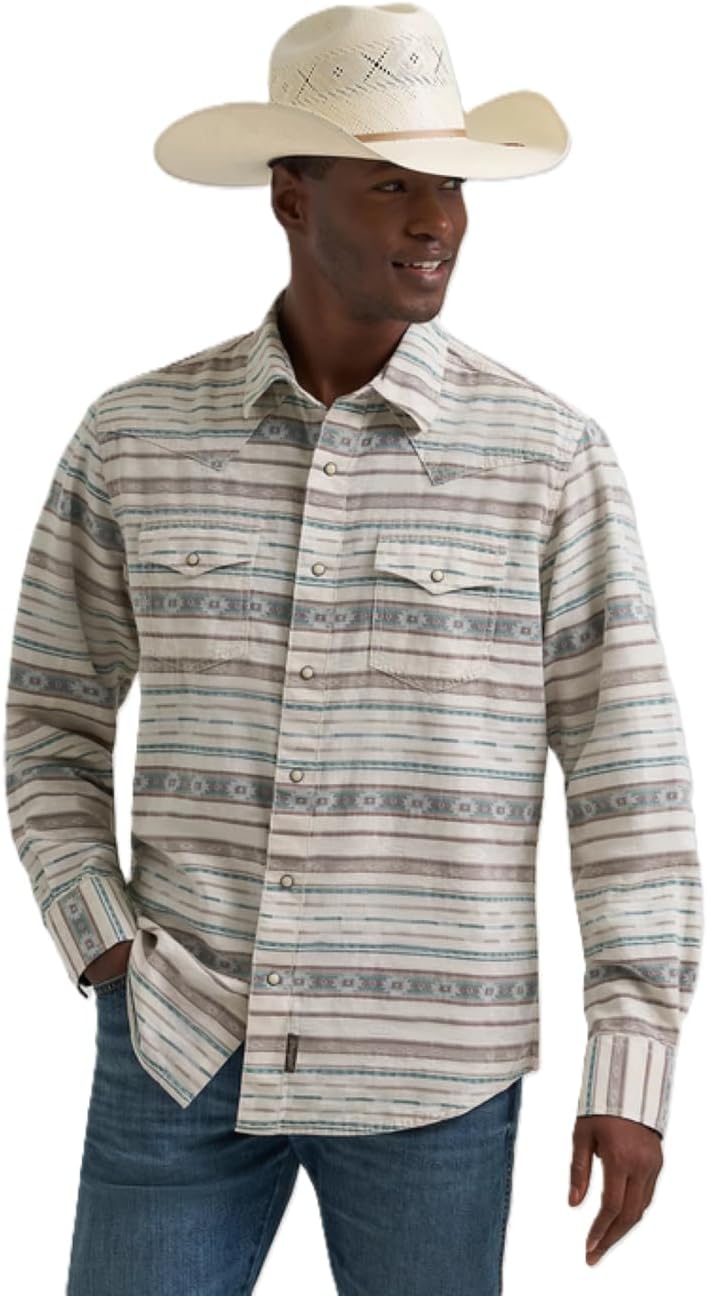 Wrangler Men's Neutral Serape Retro Premium Western Print Snap Shirt