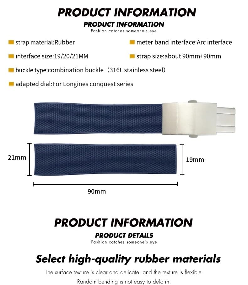 Bracelet en silicone de qualité pour montre Longines Master Conquest HydroConquest L3