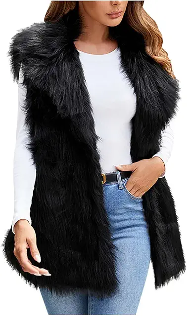 Gilet Fausse Fourrure Femme sans Manches Élégant Veste d'Hiver Chaude Matelassé