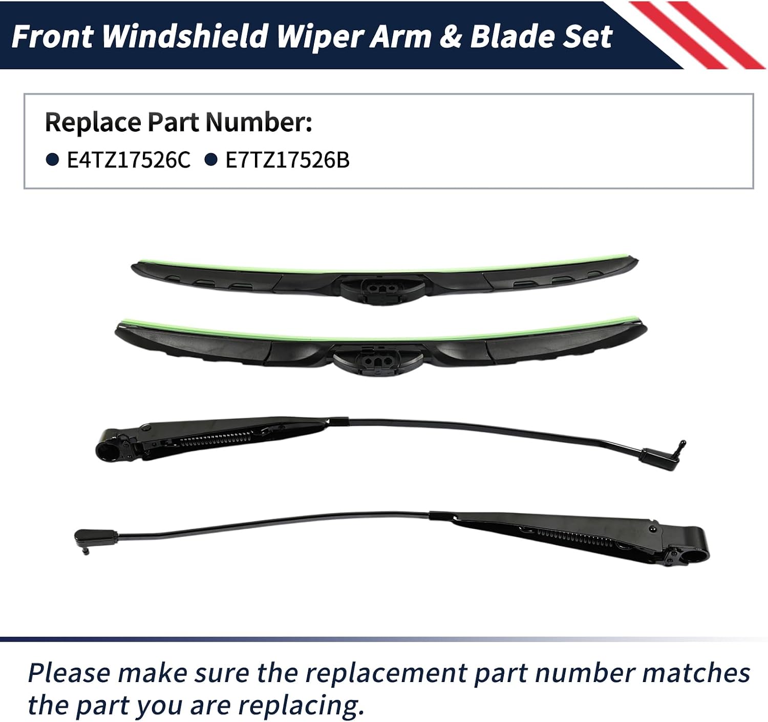 1 Pair Front Windshield Wiper Arm W/Blades Kit Compatible with Ford F-100 F-150 F-250 F-350 Bronco F-Super Duty 1980-1997, Replace E4TZ-17526-C E7TZ-17526-B