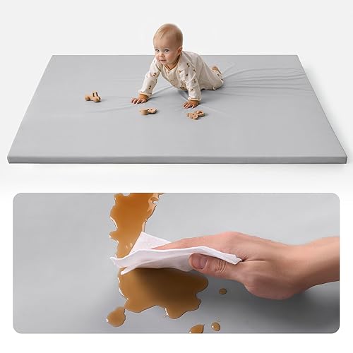 Miniatura 13 de Blissful Diary Tapete de juego de cuero vegano para bebé, 47 x 47 pulgadas, espuma gruesa, acolchada e impermeable, tapete para corralito para bebés