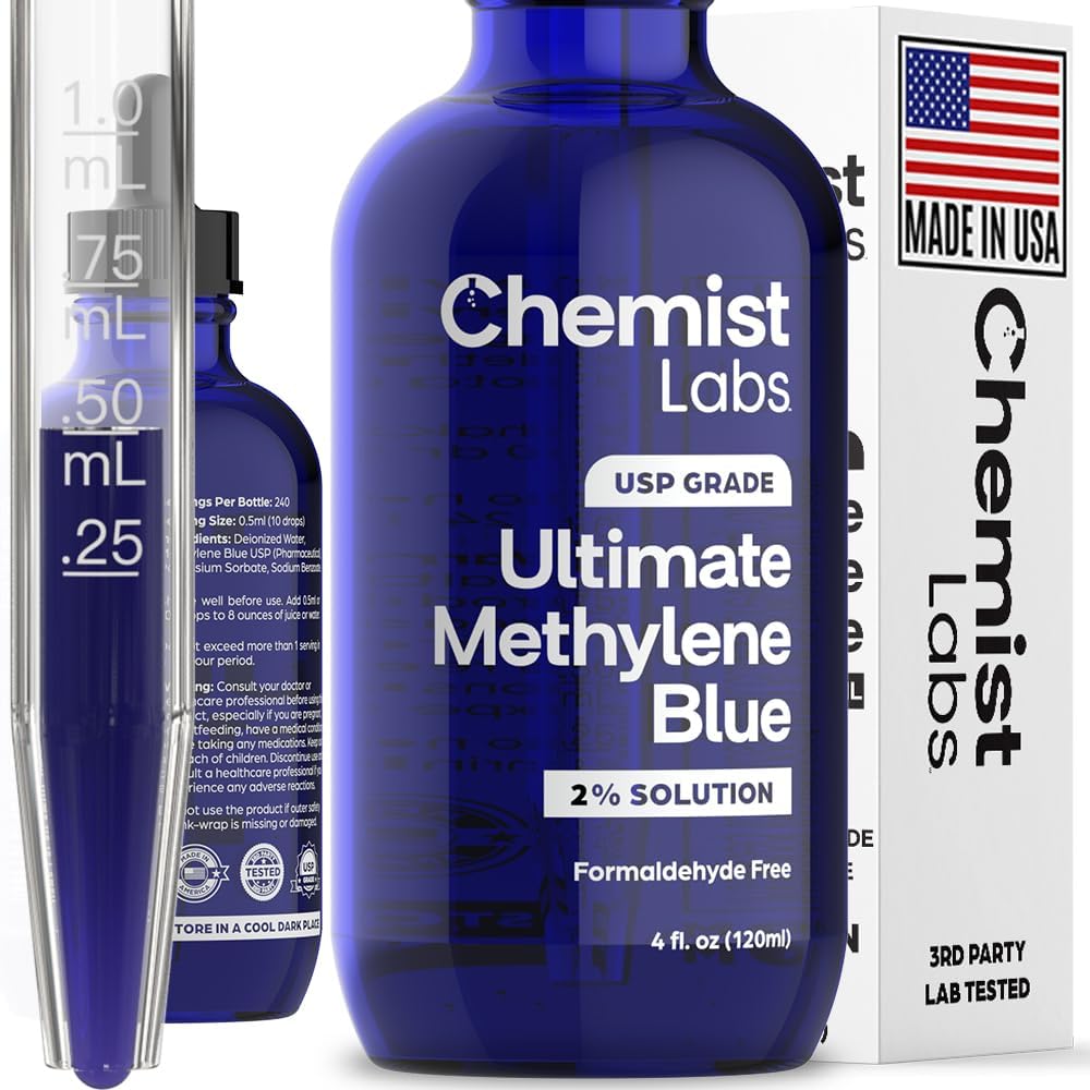 2% Pharmaceutical Grade Methylene Blue Liquid Solution - 99% Purity USP Grade, Blue Methylene, Cellular & Mitochondrial Support, Third-Party Tested, Made in USA, 4oz