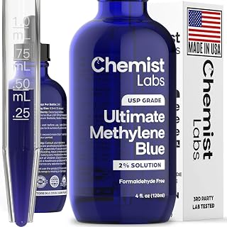 2% Pharmaceutical Grade Methylene Blue Liquid Solution - 99% Purity USP Grade, Blue Methylene, Cellular & Mitochondrial Support, Third-Party Tested, Made in USA, 4oz - Amazon product rated Grade A