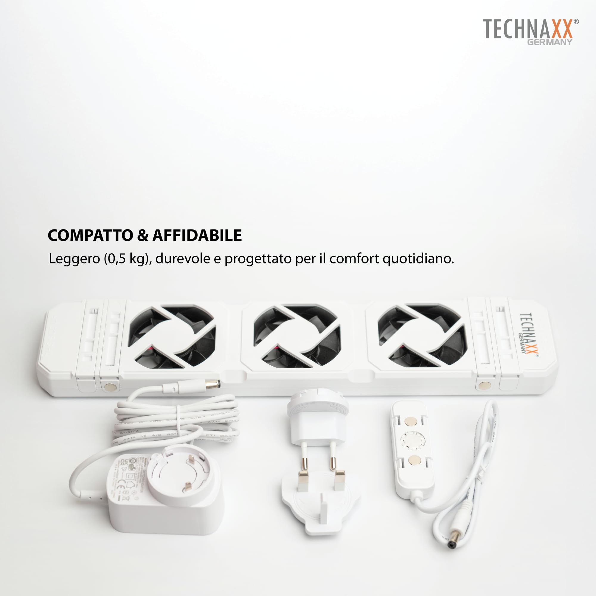 Technaxx Ventilatore per radiatore Mono Set per radiatori da 50–70 cm, potenziatore per radiatore con sensore di temperatura, accensione/spegnimento automatici, ultra silenzioso, consumo ≤1W - TX-302