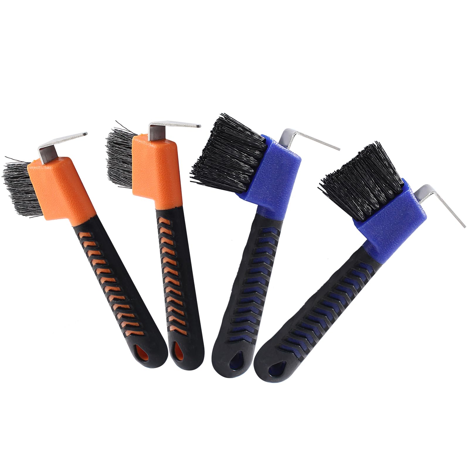 4 Pcs Horse Hoof Pick Brush with Soft Touch Rubber Handle Portable Hoofpick, Blue & Orange