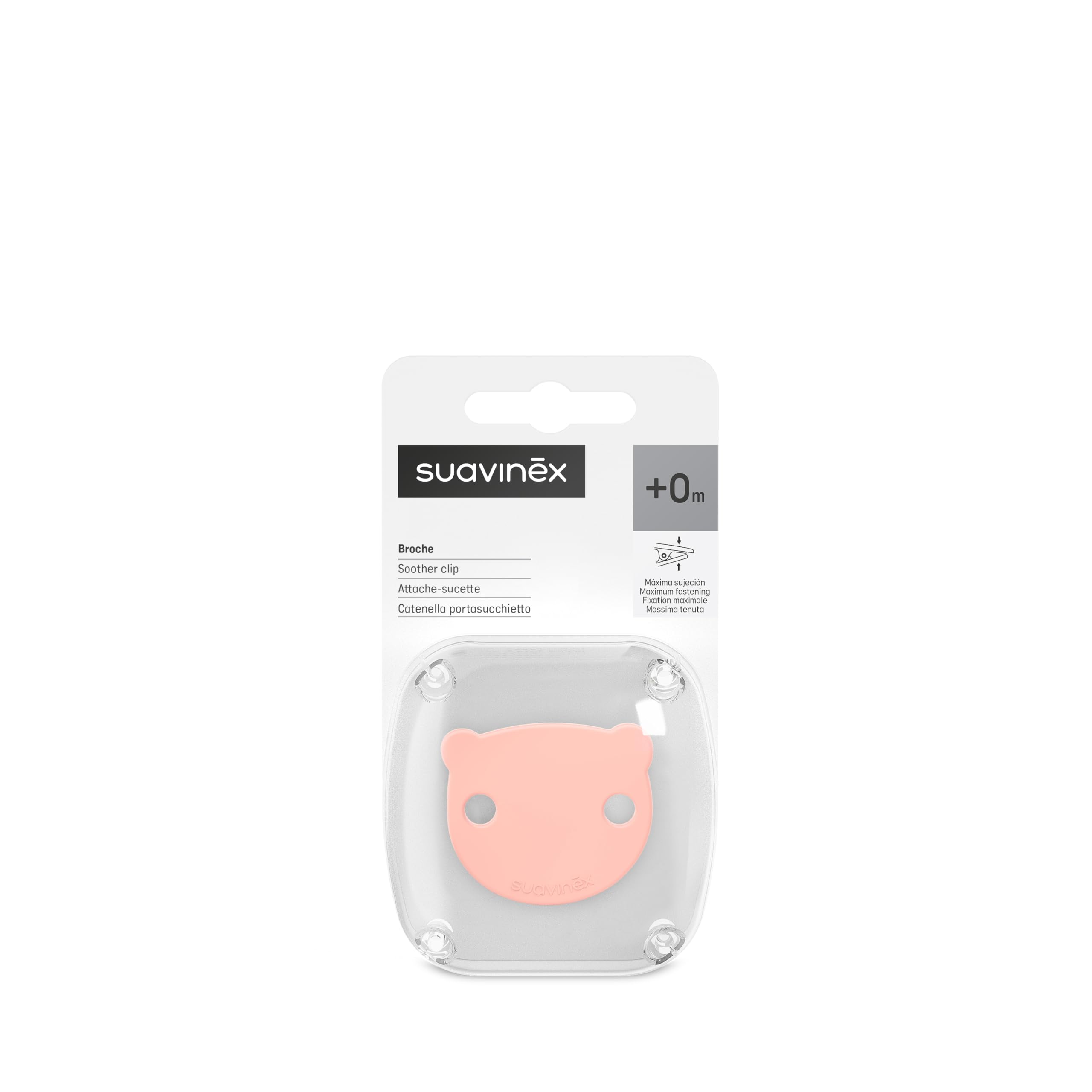 Suavinex, Portaciuccio, Catena Ciuccio Neonato, Clip con Pinza, Piastra a Forma di Orsetto. Per Neonati +0 Mesi, Adatto a Neonati, Wild&Free Rosa