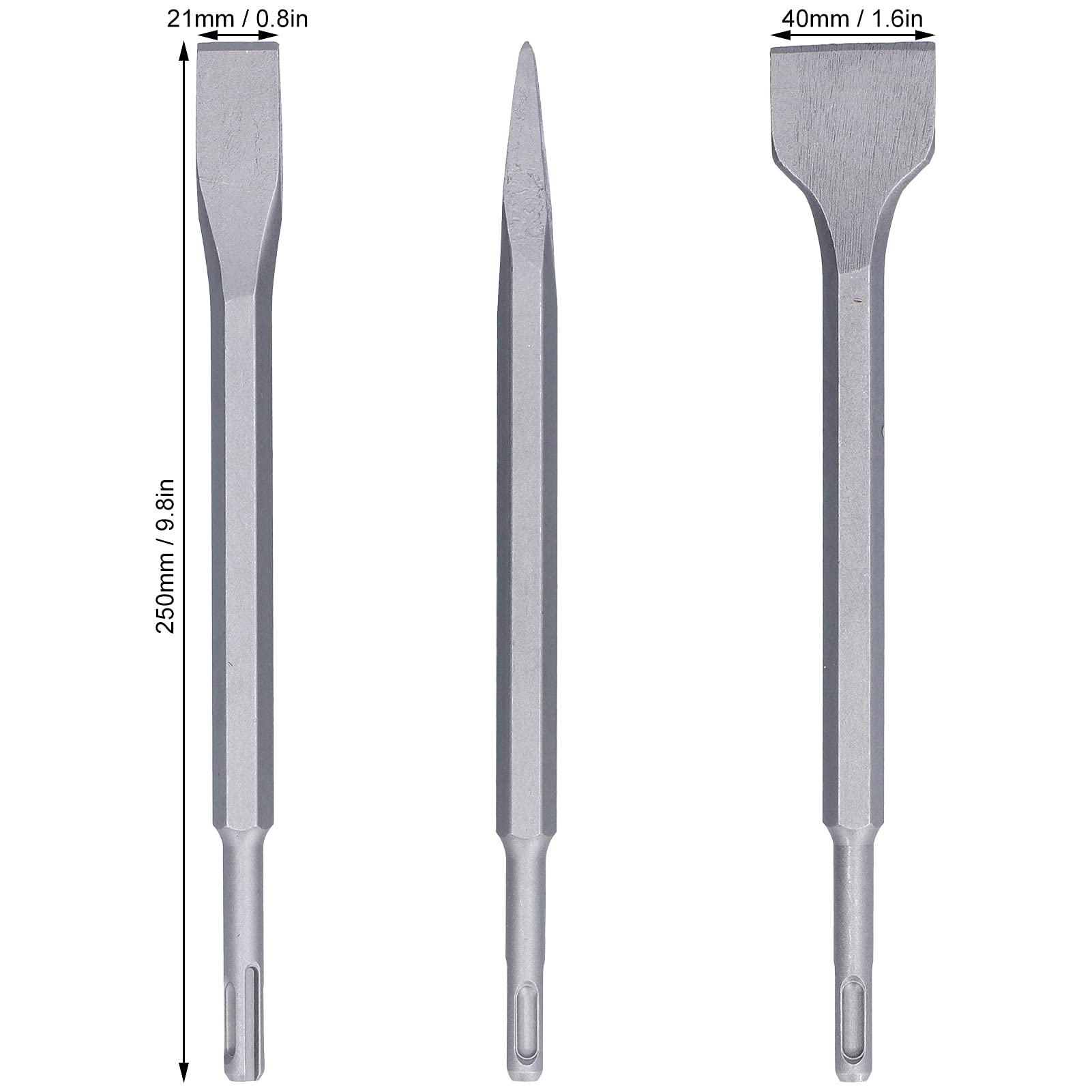 NDNCZDHC Chisel Set, 3pcs Masonry Concrete Drill Bit Set, Tile Grooving Scraping Flat Point Carbon Steel Rotary Hammer Drill Tool Kit for Home Improvement (SDS PLUS (Circular Handle))
