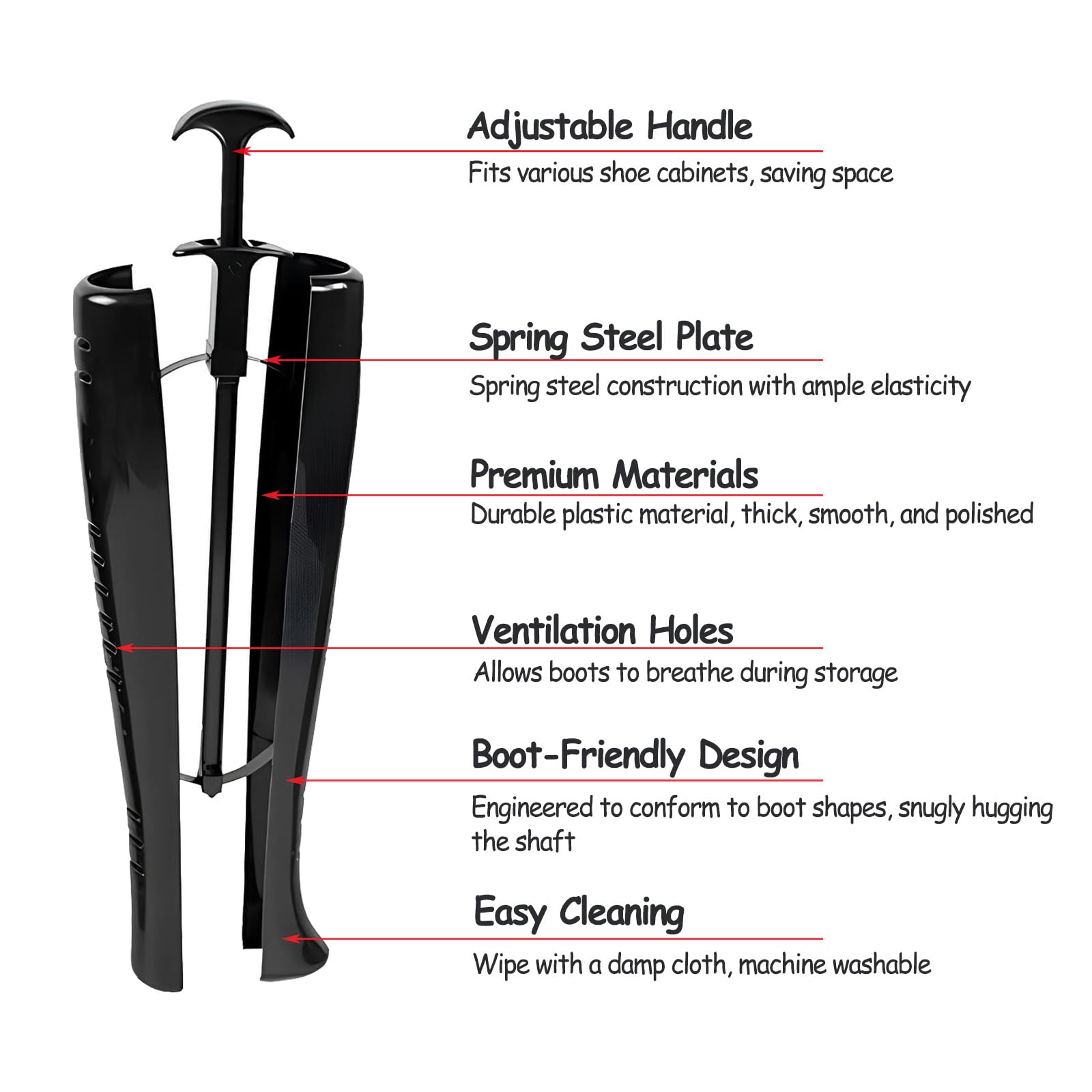 2 Pares Soporte de Bota Negro, Moldeador para Botas Negro, Soporte para Botas de 42cm con Asa, para Botas Medias, Botas de Nieve y Botas de Cuero