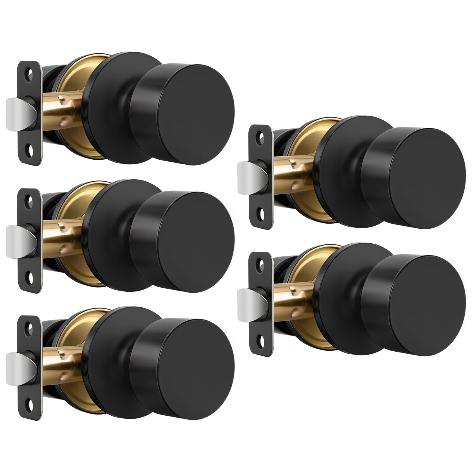 Haidms Matte Black Closet Door Knobs - 6 Pack -12