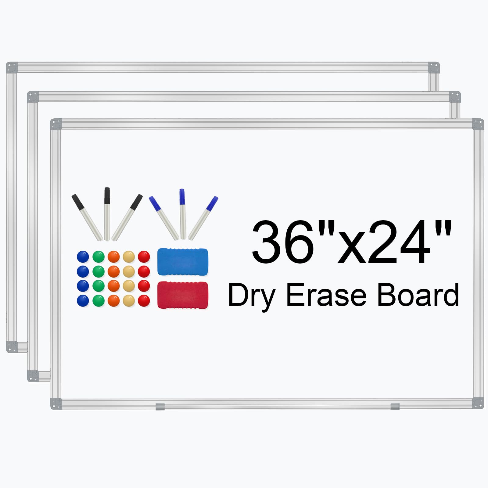 Photo 1 of H-Qprobd 3' x 2' Whiteboard Dry Erase White Board for Wall 36x24 (3pcs) Magnetic Boards for Office Classroom & Home, Small Wall Whiteboard Including 6 Markers, 20 Magnets, 2 Erasers 36"x24"(3pcs)