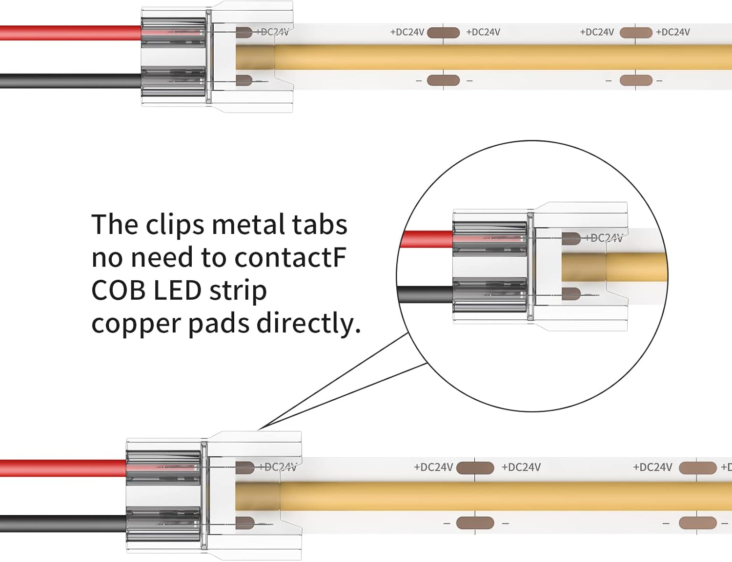COB LED Light Strip Connectors 20pcs 10mm 2Pin Strip to Wires LED Tape Light Connectors,Transparent Solderless No Dark Area for LED Lights Connector DIY COB/SMD Strip Lights - Image 4