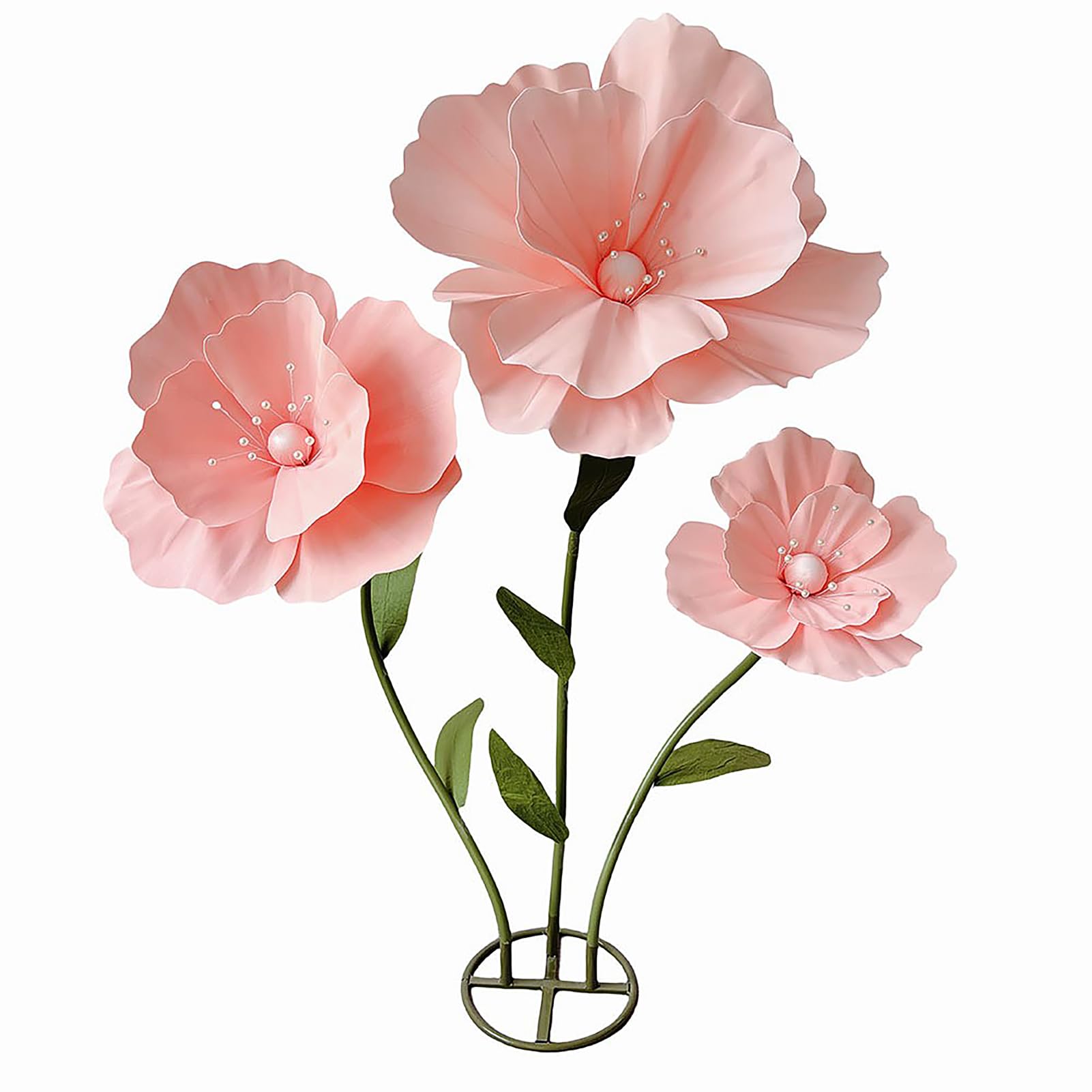 Fleurs Géantes En Gaze Artificielle - Set De 3 Avec Tiges Pliables Et Base - Déco événement (mariage, Photo) - Diam. 50 à 70 Cm