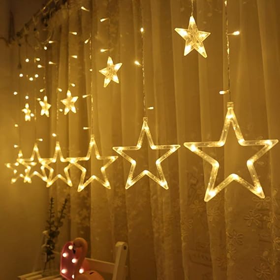 Sunshine smile 138 LED 12 star light chain, star curtain, Christmas window, star light curtain, LED light chain, star curtain, Christmas, wedding, balcony, party, decoration