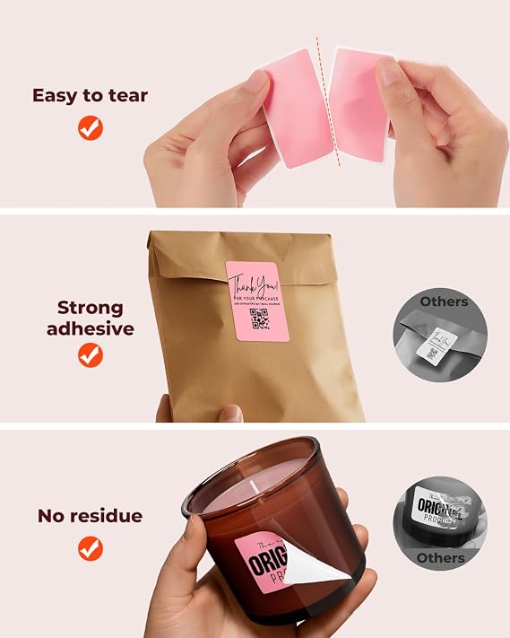 MUNBYN 57mmx32mm Direct Thermal Labels, Self-Adhesive Address Shipping Thermal Stickers, BPA&BPS Free Pink Square Label for Thermal Label Printer-1 Roll,1000 Labels