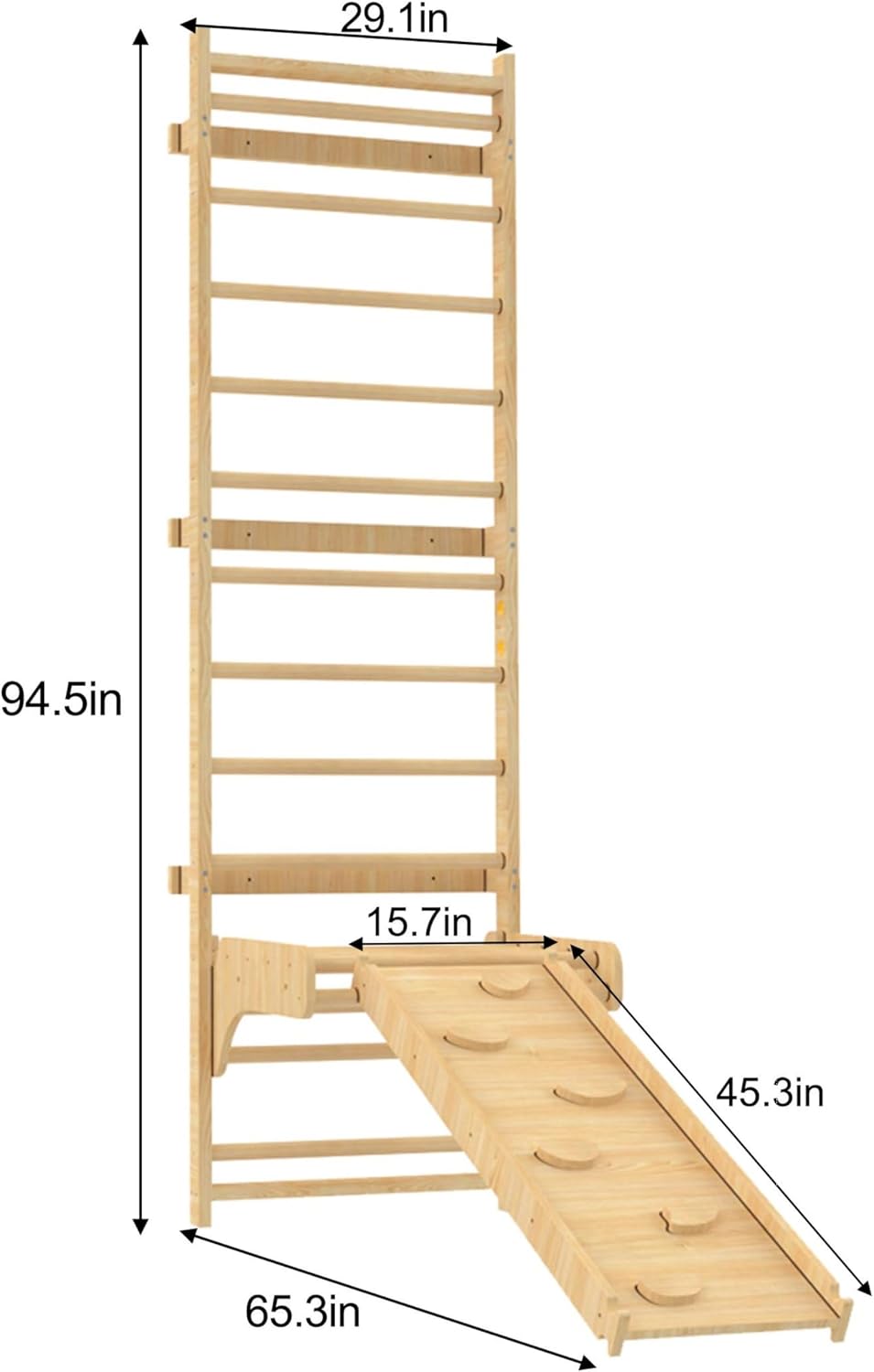 Avenlur Betula Swedish Wall Ladder for Kids – Indoor Wooden Climbing Gym with Slide, Swing, Rope Ladder & Pull-Up Bar – Montessori Wall Gym for Strength, Coordination & Active Play (Ages 3+) (95")