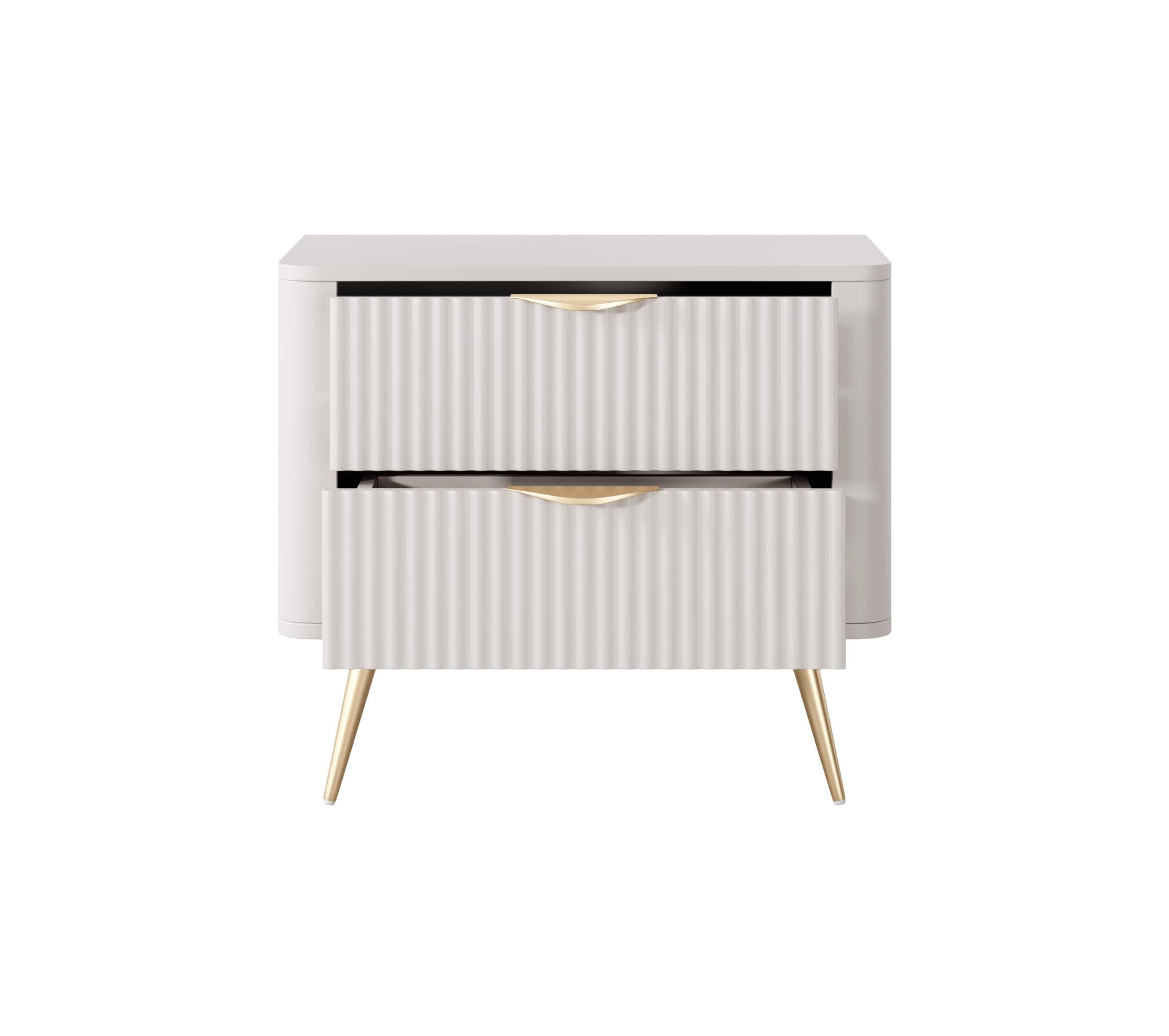 3E 3xE living.com Comodino con due cassetti, colore: Cashmere Gambe dorate,