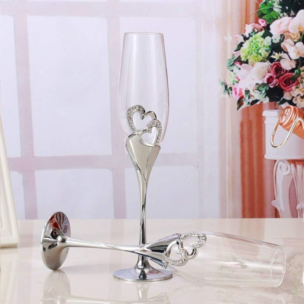 Nuptio Nozze Regalo Argento Bicchieri: Set di 2 Bicchieri Champagne Brindisi Flûte Cristallo Matrimonio Anniversario Feste