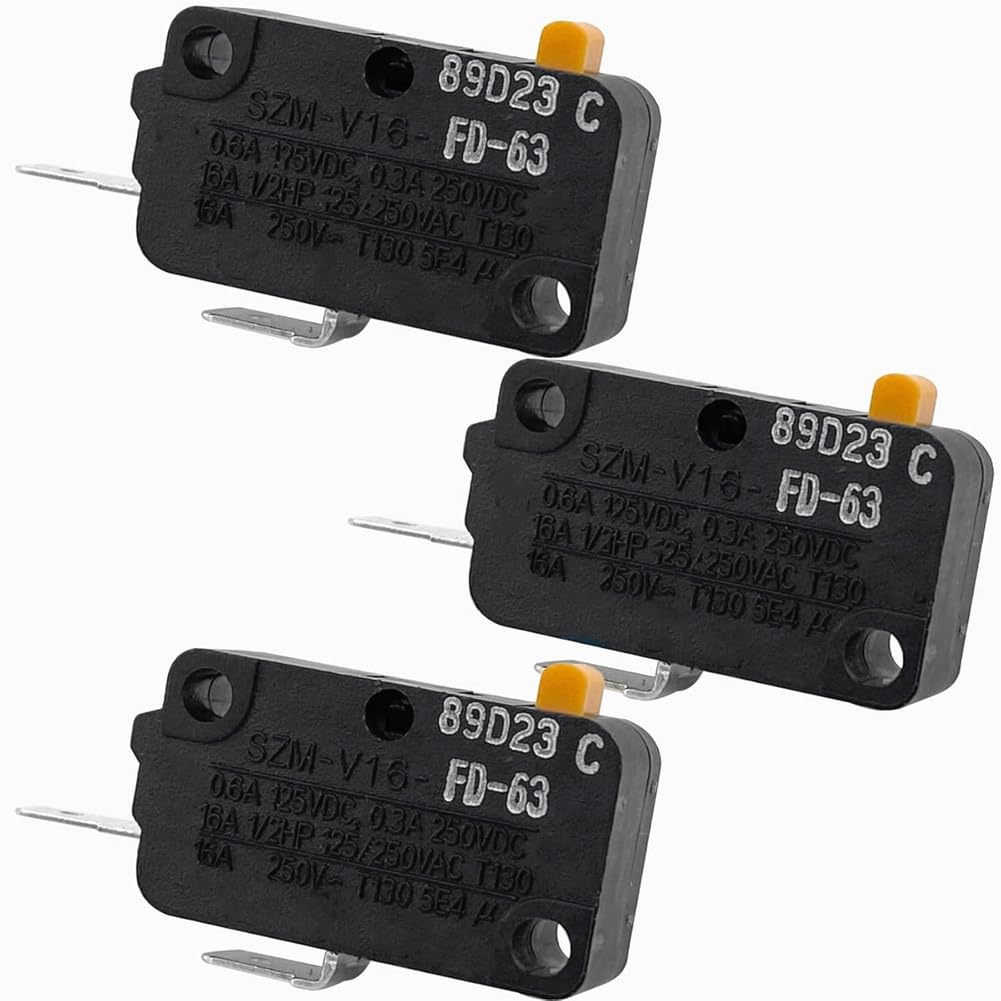 Vjsujehgy -V16-FD-63 Microwave Oven Door Switch 3 Pack 16A 250V 2-Pin Normally Open(NO) Micro Switch Replacement Part