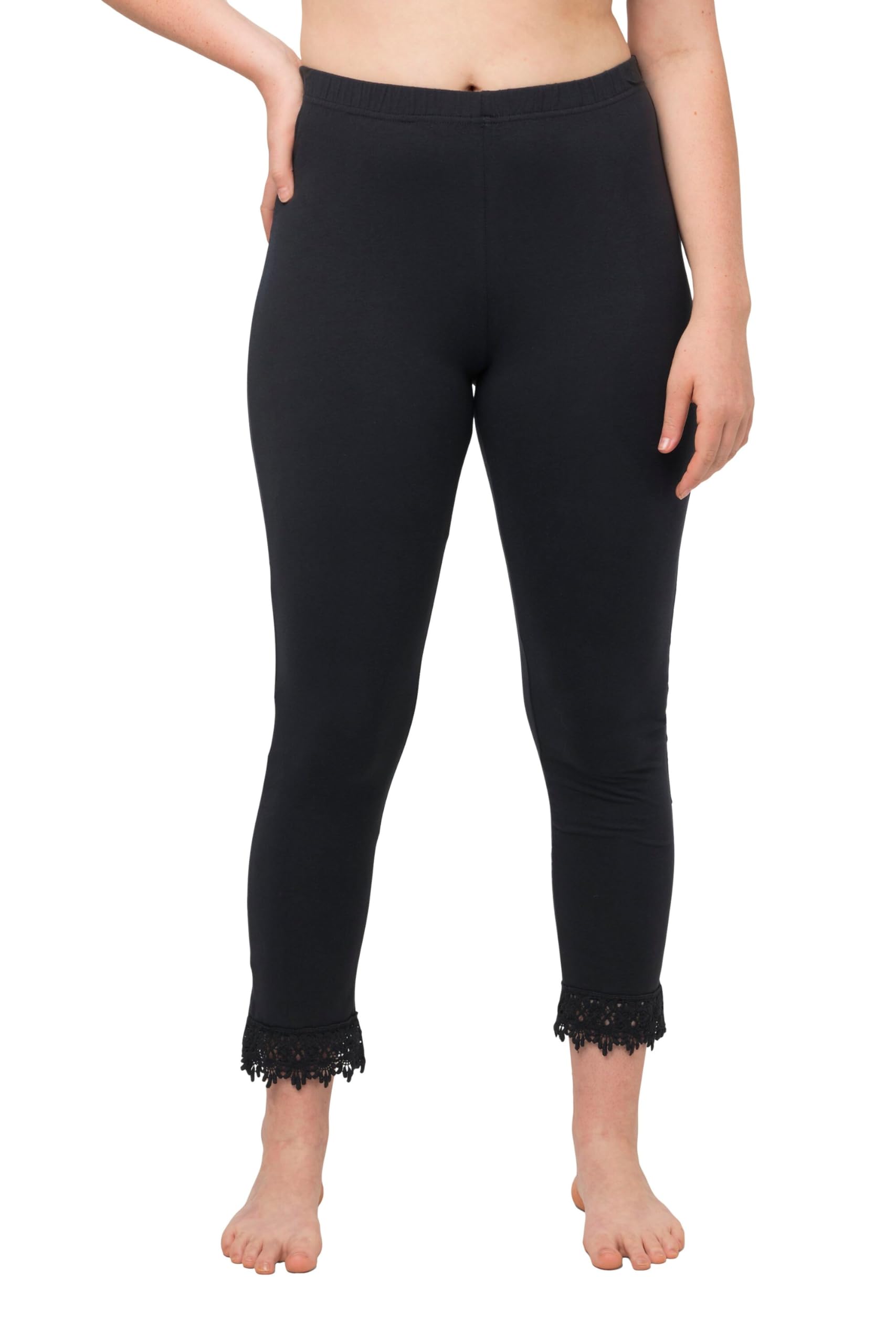 Ulla Popken Damen große Größen Übergrößen Plus Size 7/8-Leggings, Saumspitze, Biobaumwolle 747979