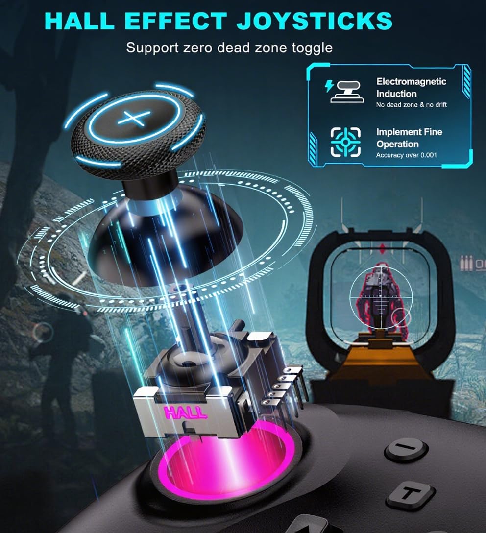 NealGamefy Switch Controllers,Wireless Switch Pro Controller for Switch/Lite/OLED/iOS/Android,Rechargeable Wired PC Gaming Controller with Cool LED Light, Turbo, 6-Axis Gyro, 4-Speed Vibration - Image 3