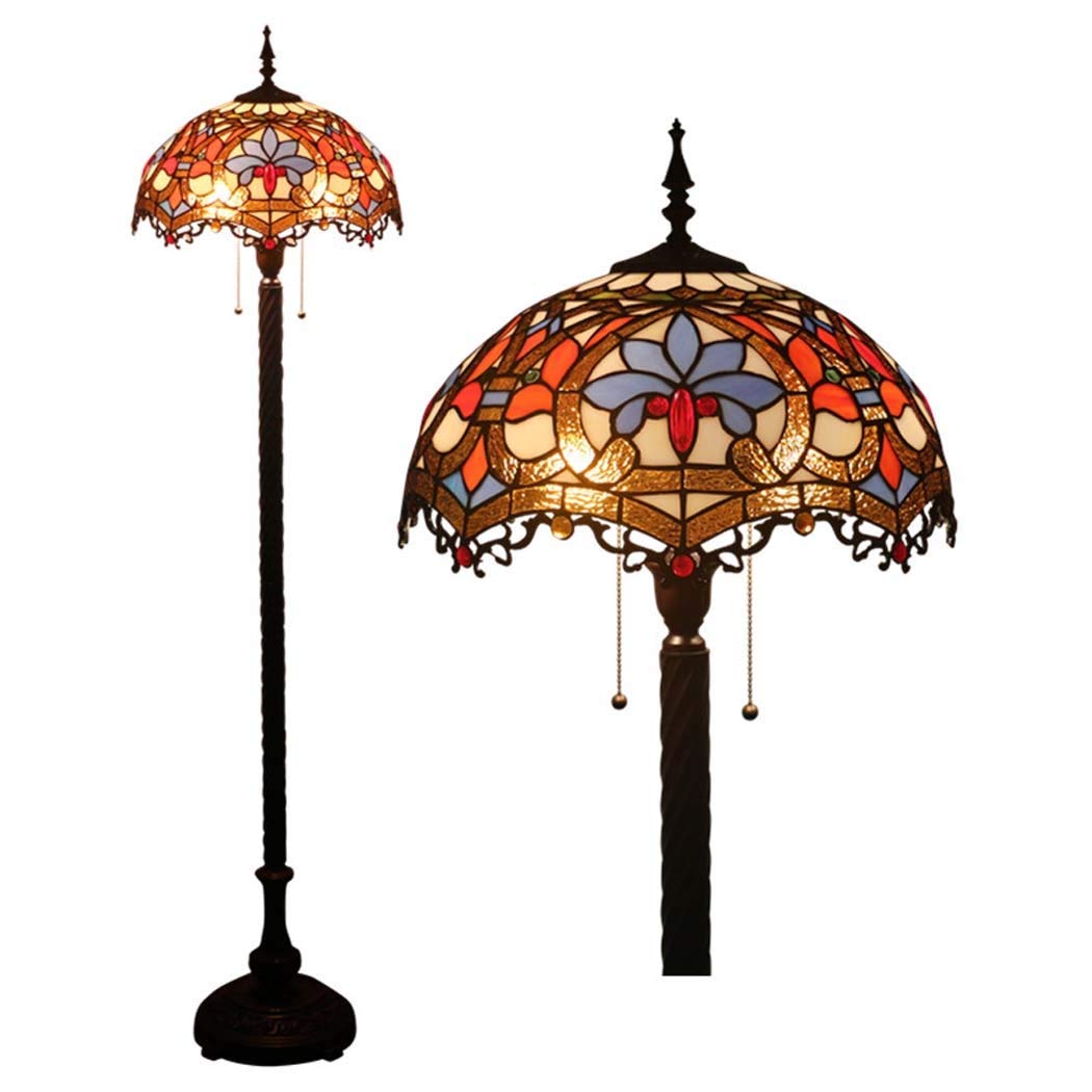 IUokLU 16 Inch Tiffany-Style Stained Glass Shade Floor Lights Vintage ReadStandLight/Bedroom/Office/Cafe, Zipper Switch, E27 (12)