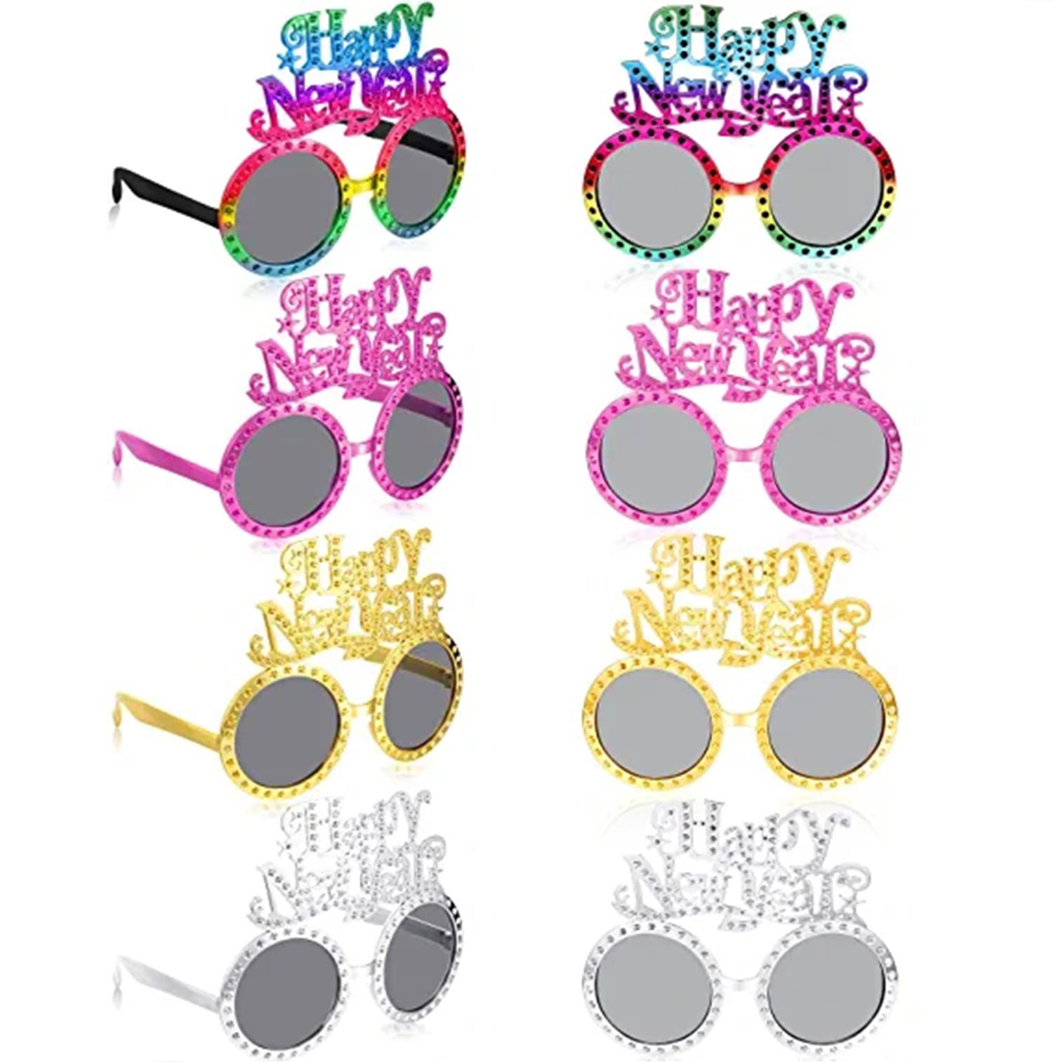 Excefore 8 Pack Happy New Year Eyeglasses Chinese New Year Party Favors Funny Sunglasses Eyewear for Kids Adults Lunar New Year Lucky Spring Festival Party Supplies, 4 Styles