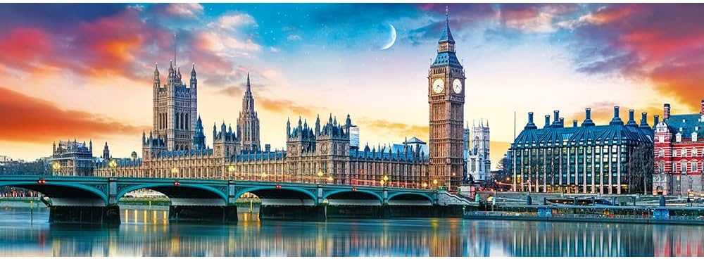 Trefl Panorama Big Ben and Palace of Westminster, London 500 Piece Jigsaw Puzzle Red 26"x9" Print, DIY Puzzle, Creative Fun, Classic Puzzle for Adults and Children from 10 Years Old
