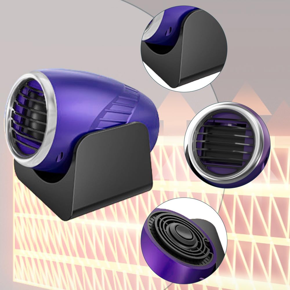 12V Autoheizlüfter Aus Feuerfestem ABS PC Frontscheibenentfeuchter ,Violett | Einstellbarer Luftstrom Heizen Kühlen, geräuschloser Lüfter, 12V Anschluss kompatibel mit alle gängigen Fahrzeuge