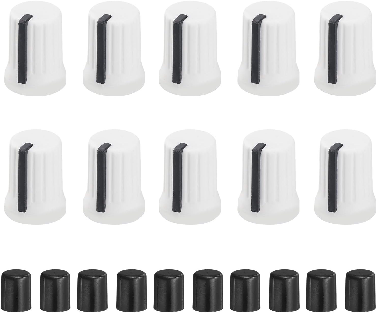 QUARKZMAN Pack of 10 Potentiometer Knobs D-Wave Replacement Rubber Potentiometer Regulator Rotary Knob Replacement Push Rod Cap for DJ Controller Mixing Console Encoder Speaker (White Black)