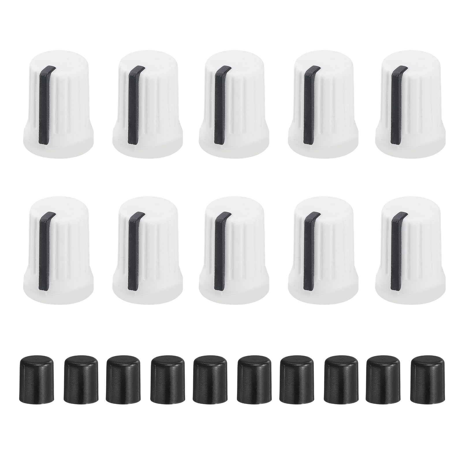 QUARKZMAN Pack of 10 Potentiometer Knobs D-Wave Replacement Rubber Potentiometer Regulator Rotary Knob Replacement Push Rod Cap for DJ Controller Mixing Console Encoder Speaker (White Black)