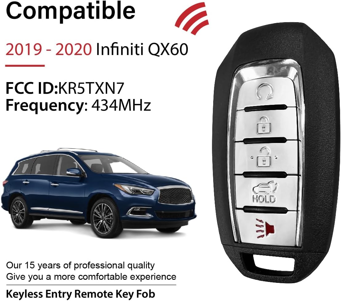 Replacement for 2019 2020 Infiniti QX60 Key Fob Remote Control KR5TXN7 5 Buttons 434MHz - Image 2