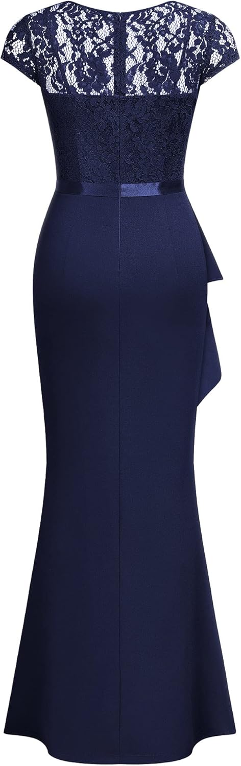 MISSMAY Women's Retro V-Neck Lace Split Style Evening Formal Long Dress - Image 6