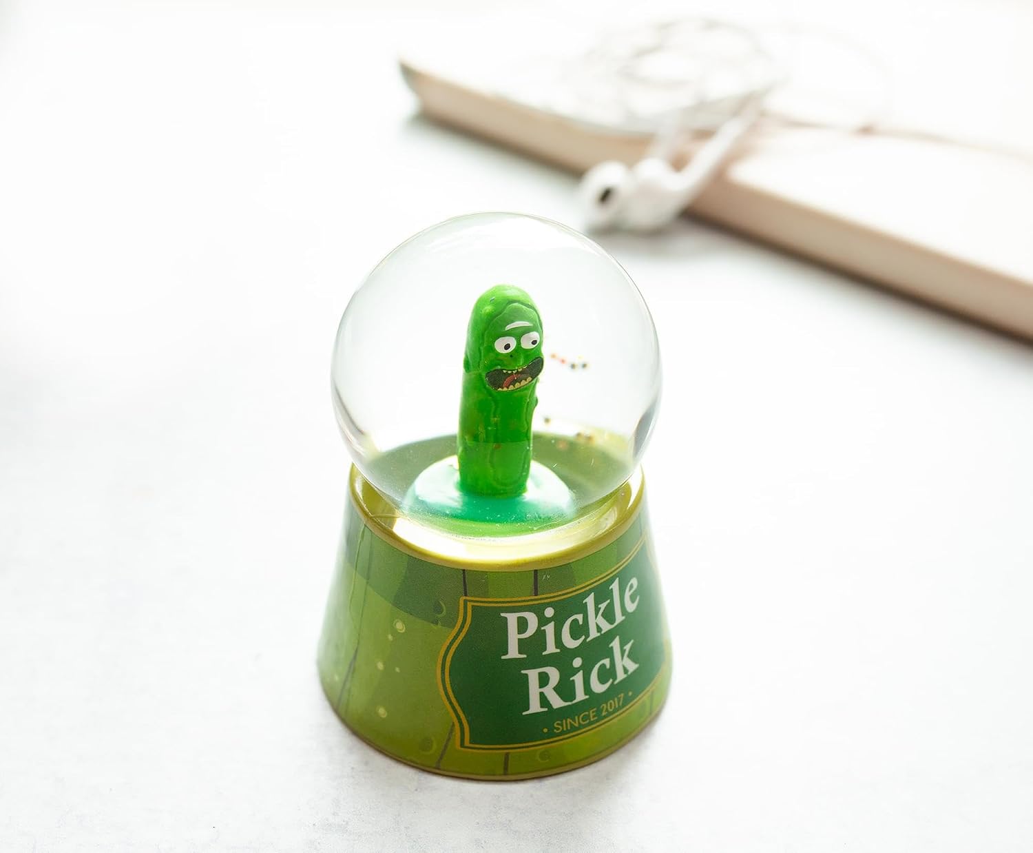Rick and Morty Pickle Rick Light-Up Mini Adult Snow Globe with Swirling Glitter Display Piece | 3 Inches Tall