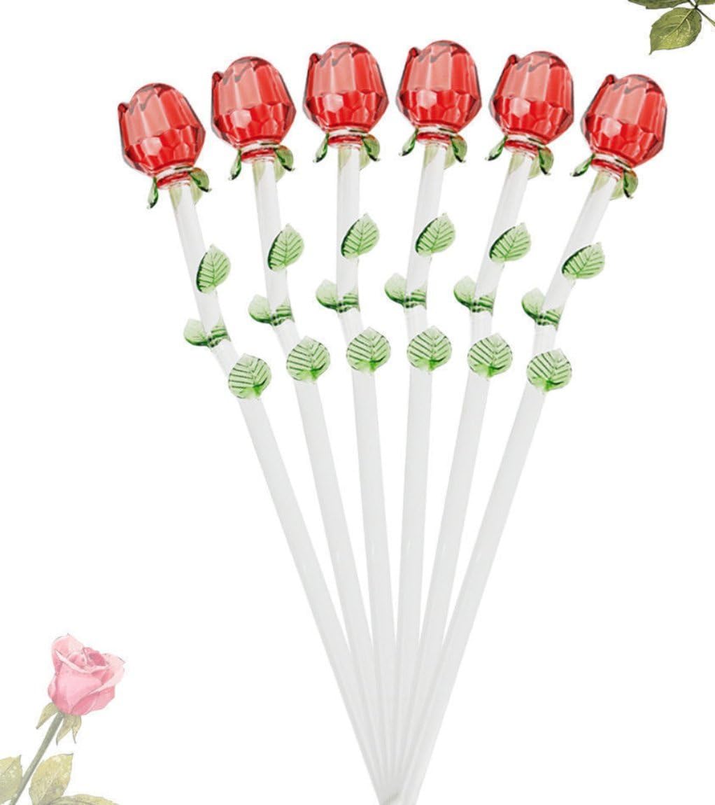 Glass Roses 6 Red Flowers Valentines Day Gift Present For Loved One