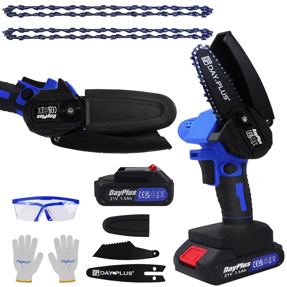 Mini Chainsaw Cordless Brushless Mini Chainsaw 4-Inch, Portable Handheld Electric Chainsaw for Wood Cutting, Trimming, 2 Chains Chainsaw Powered w/1.5Ah Battery and Fast Charge