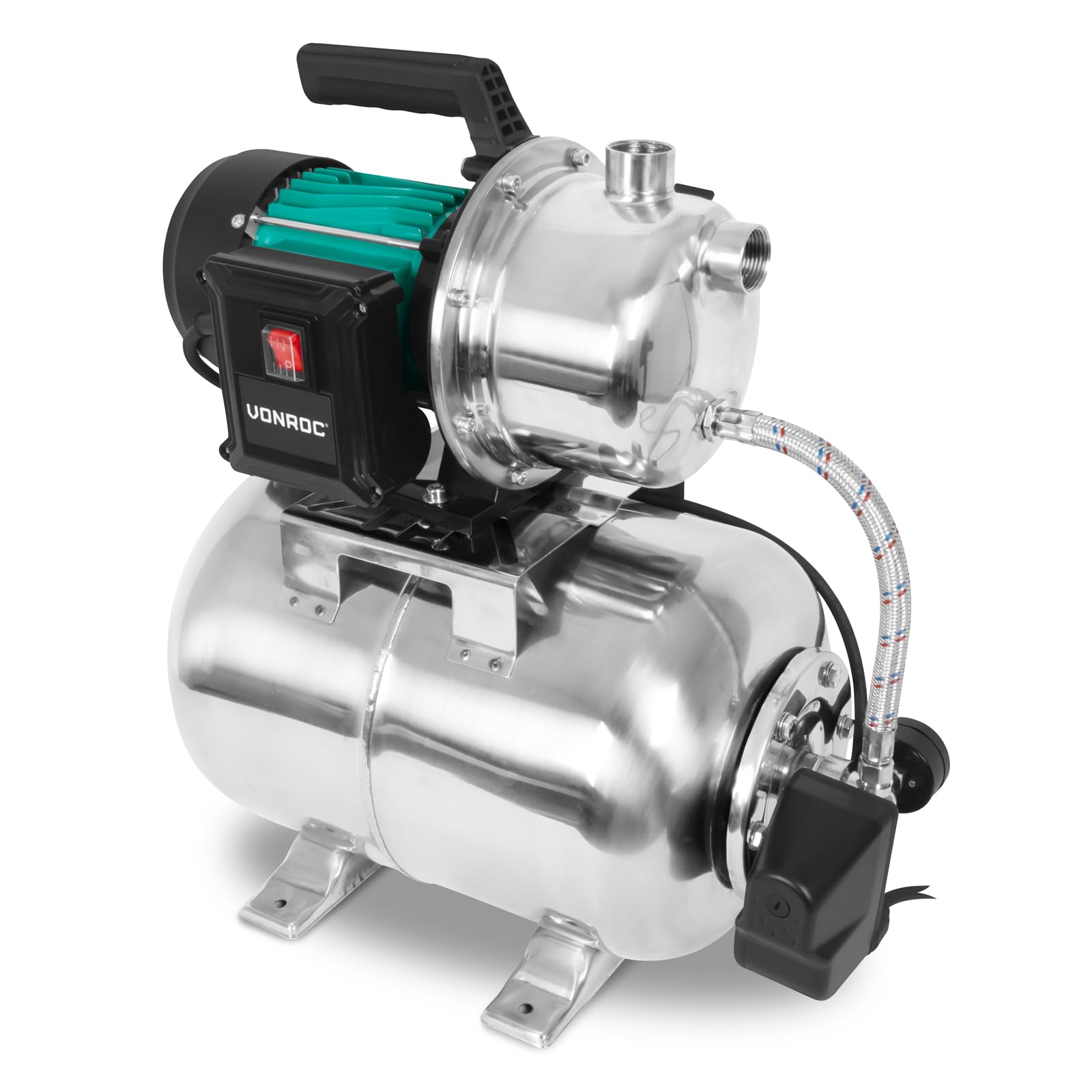 VONROC Bomba de Agua Autoaspirante 1300W, 5000 L/h, Presostato Regulable
