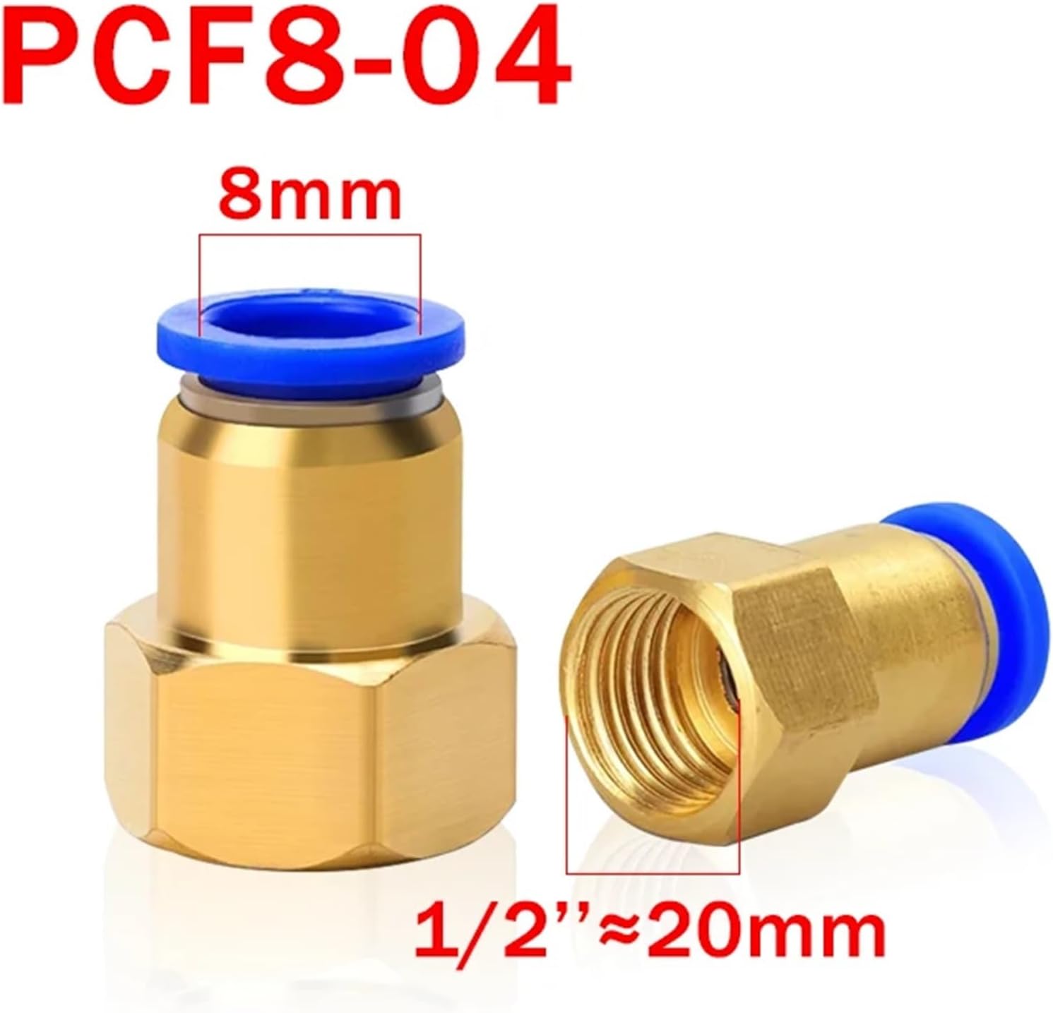 50PCS Pneumatic Quick Connector Air Fitting PCF For 4 6 8 10 12mm Hose Tube Pipe To 1/8" 3/8" 1/2" 1/4" Female Thread Brass(PCF8-04 (OD8mm-1I2))