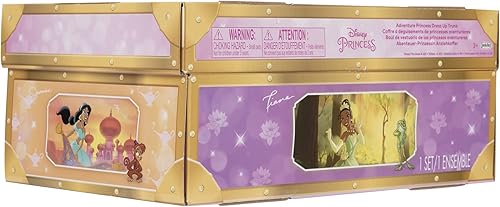 Miniatura 13 de Disney Disfraz de princesa de lujo de 21 piezas con trajes de Ariel, Jasmín, Tiana y Rapunzel con accesorios y baúl de almacenamiento, exclusivo de