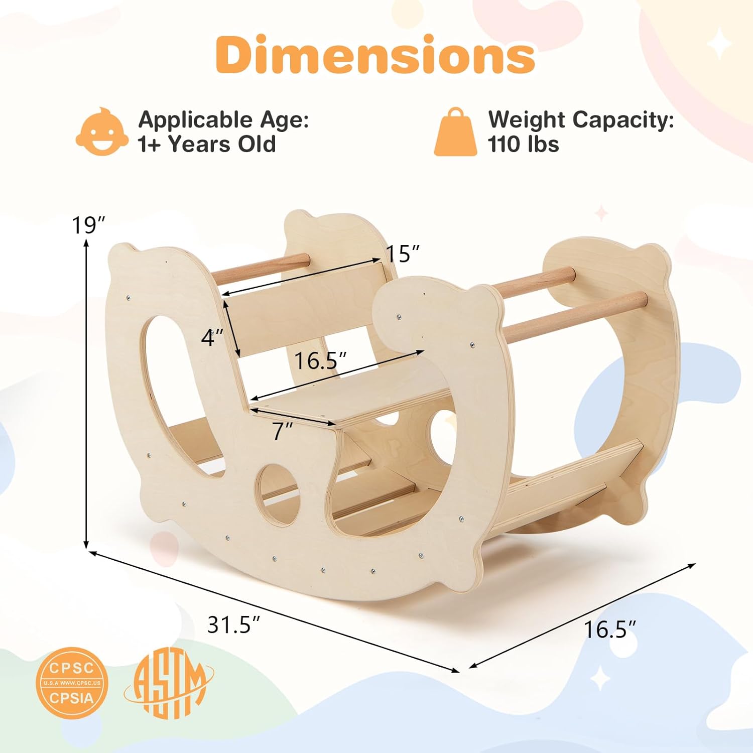 HONEY JOY Wooden Rocking Climbing Arch, Montessori Kids Arch Rocker Climber Ladder for Rocking Horse, Children Indoor Outdoor Gym Learning Playset, Playground Climbing Toys for Toddler Gift (Natural)