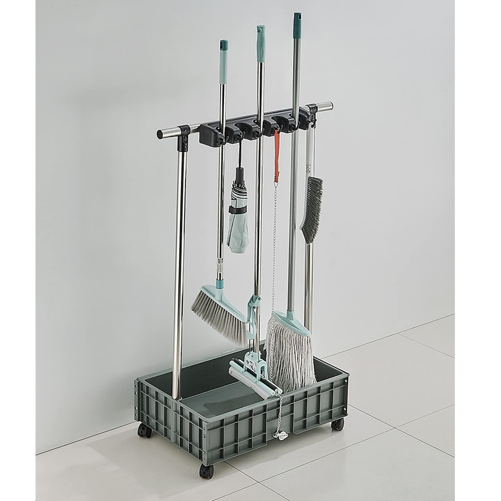 Multifunktionaler Reinigungswagen mit Rädern, Wischmopp und Besenhalter für Bodenreinigung, ideal für Gärten, Scls, Hotels, Fabriken und Hausverwaltung