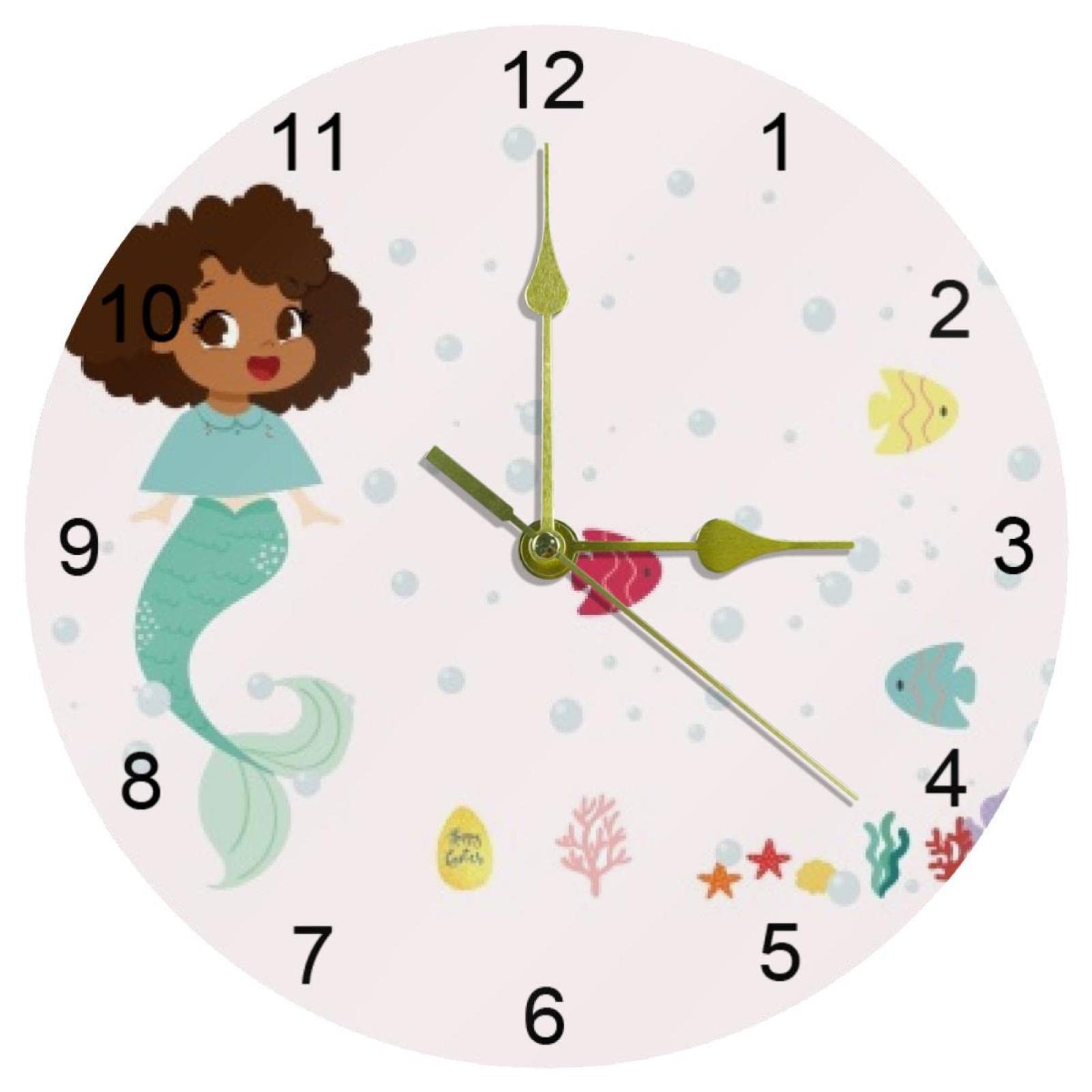 Horloge murale sirène pour cuisine et décoration de maison sans bruit